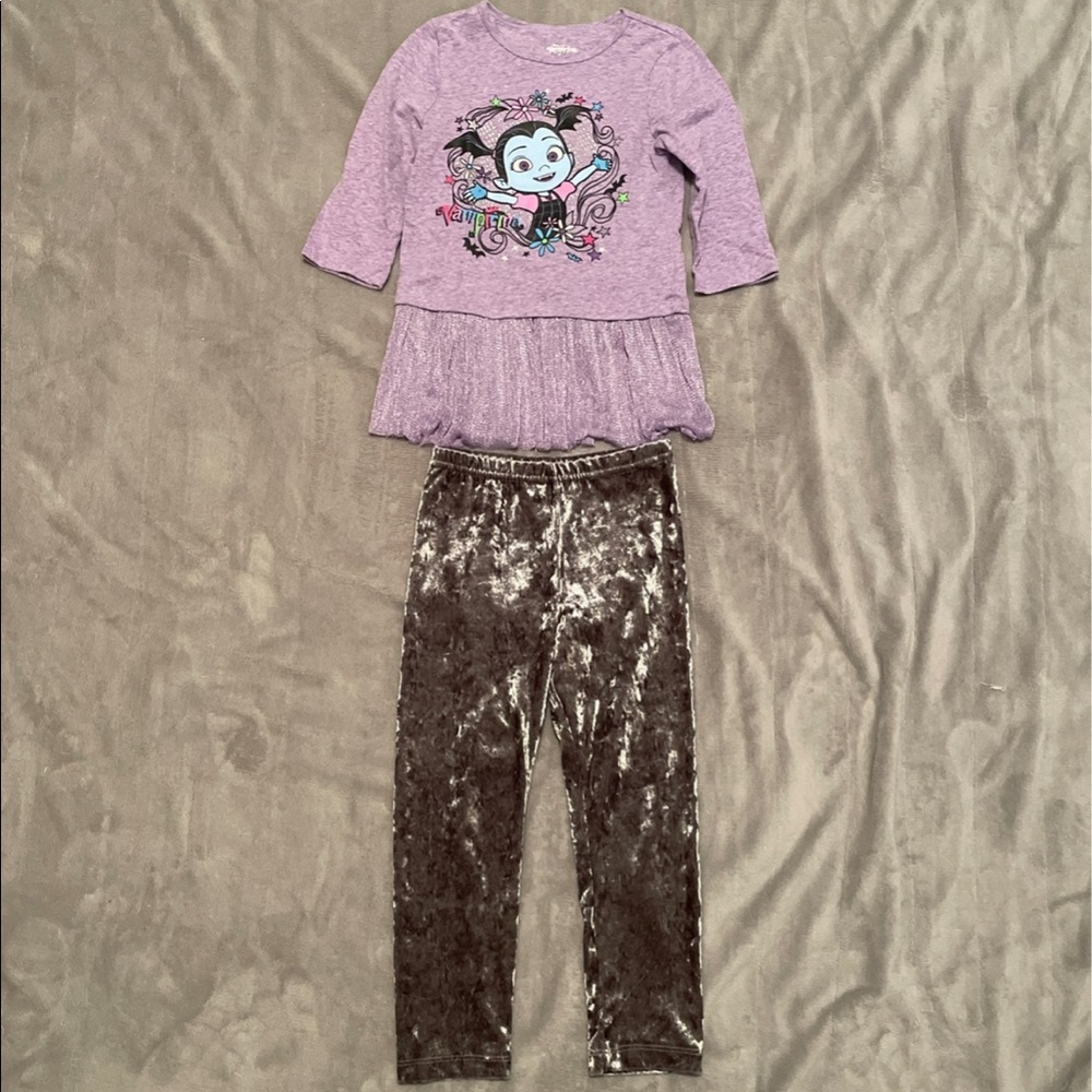 Disney Vampirina Outfit Purple Shirt/ Grey Velvet Pants 5T